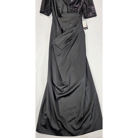 Adrianna Papell Formal Gown Maxi Dress Black Satin Sequin Long NWT Glam 16W - Picture 3 of 16
